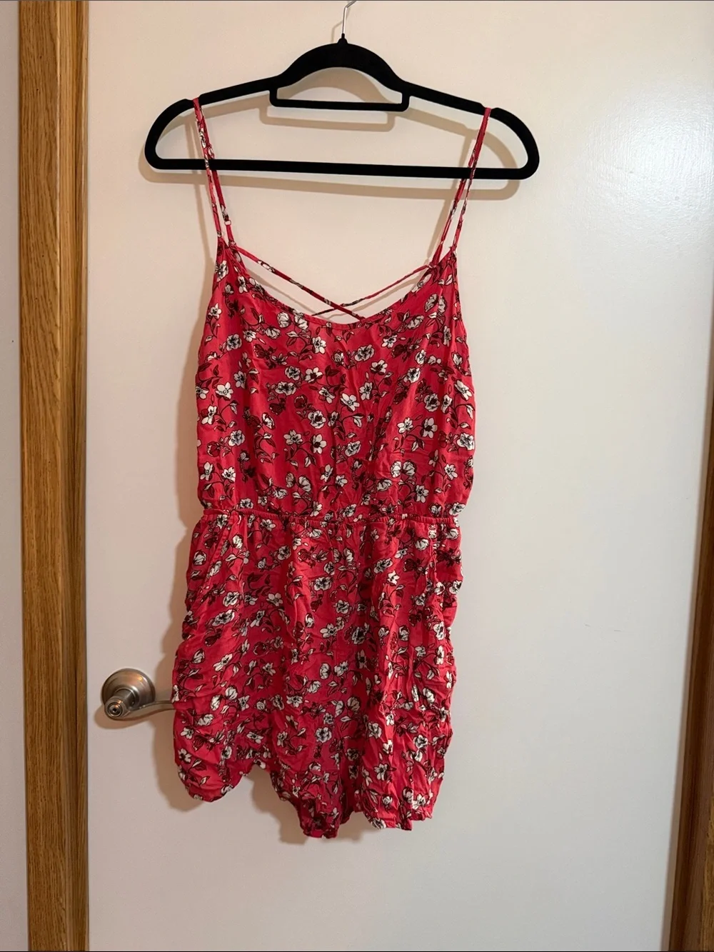 Divided Red Floral Spaghetti-Strap Romper